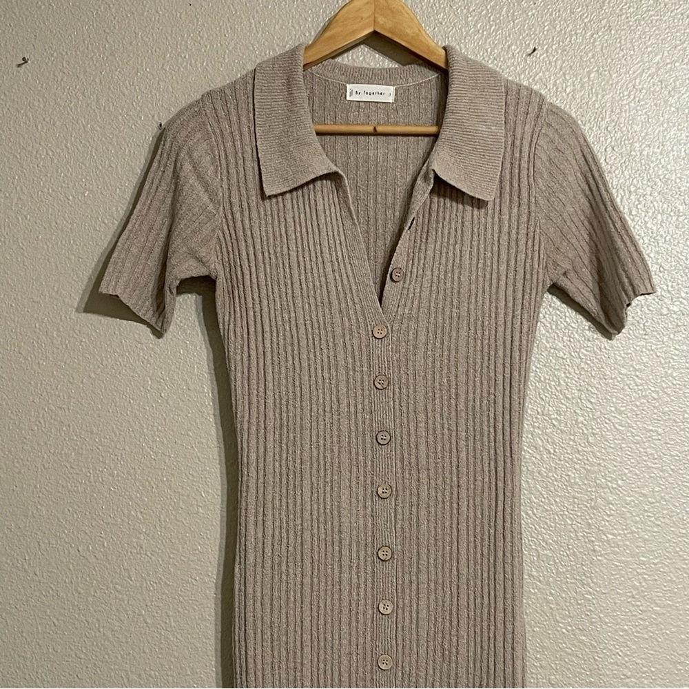 By Together Taupe Ribbed Midi Dress - Picture 3 of 13
